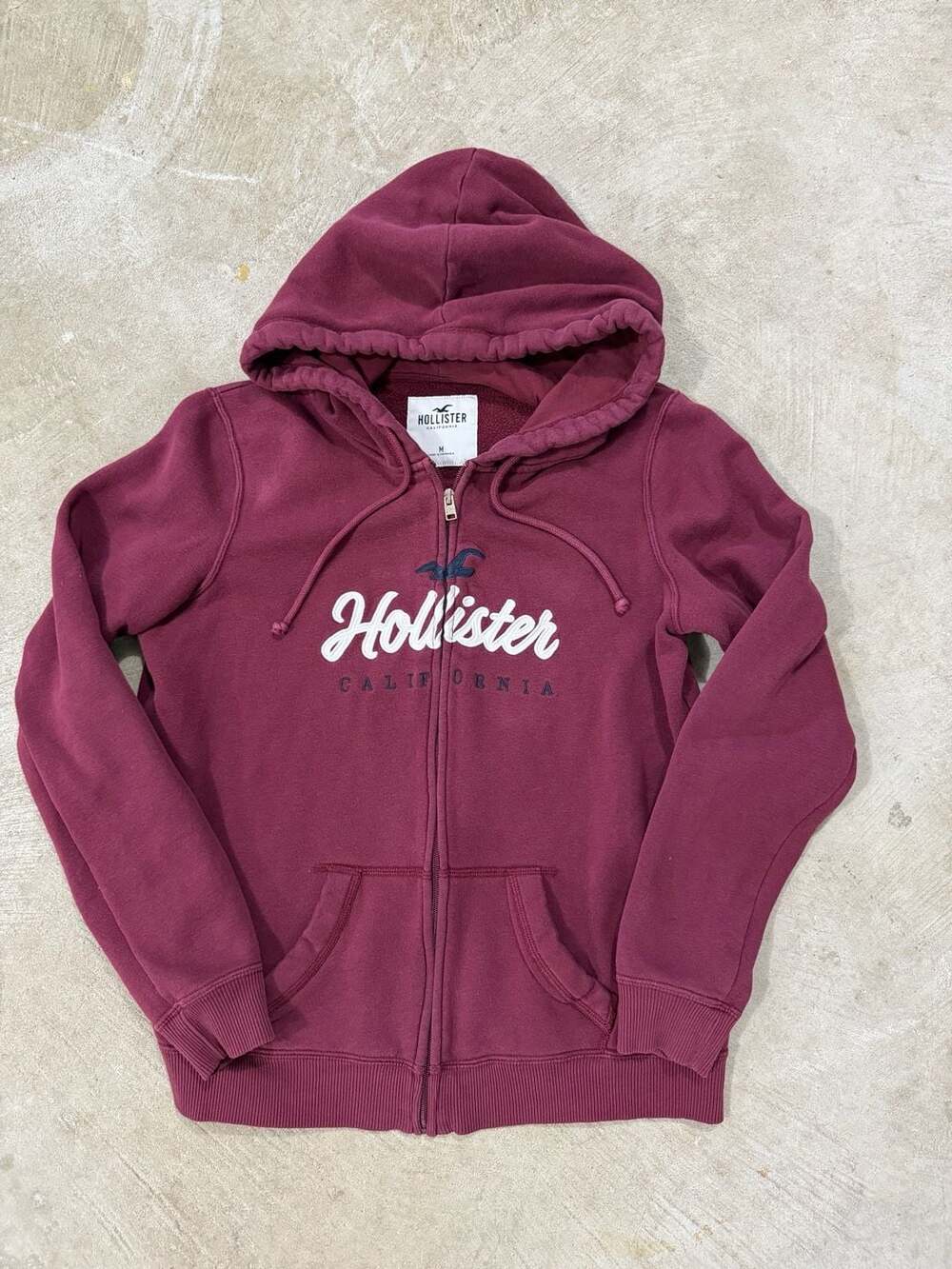 Y2k Hollister California Maroon Full Zip Up Hoodie Size womens M